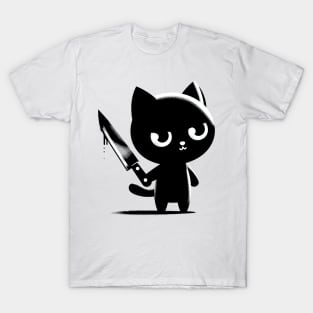 Black cat with knife T-Shirt